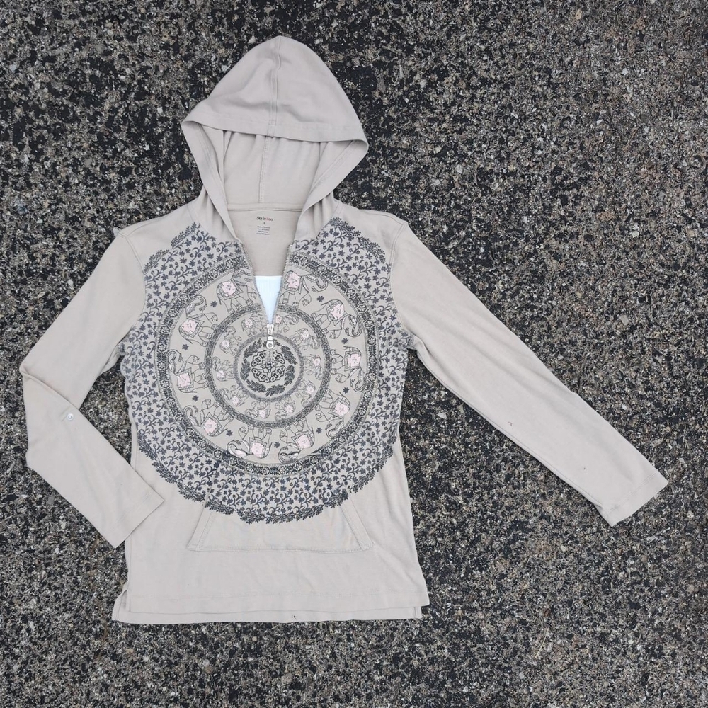Style & Co 1/4 Zip Elephant Mandala Hoodie Size Small